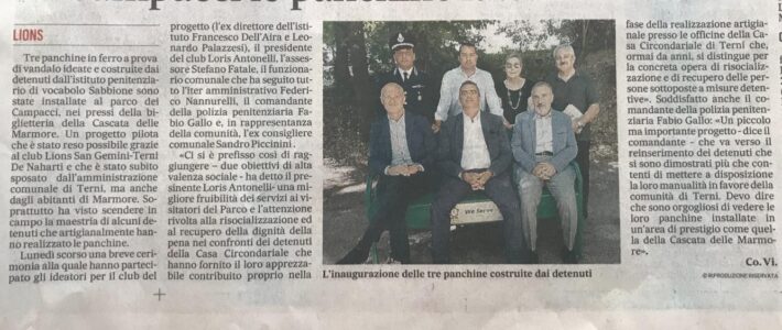 Panchine dono dei detenuti create grazie ai fondi dei Lions San Gemini Panchine dono dei detenuti create grazie ai fondi dei Lions San Gemini